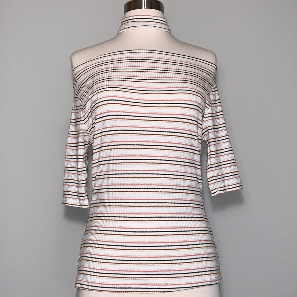 NWT white off the shoulder choker striped shirt